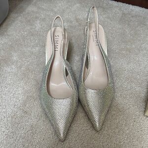 Simmi London Glittering Silver Slingback Heels size 9 great for holidays